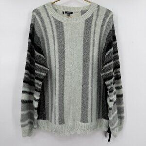 Buffalo David Bitton Women’s Fuzzy Striped Knit Winter Sweater Gray Mint Size M